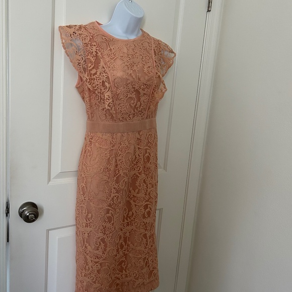 NY & Company Eva Mendes Peach Overlay Lace Dress -Special Occasion -Size 6 - Picture 1 of 6